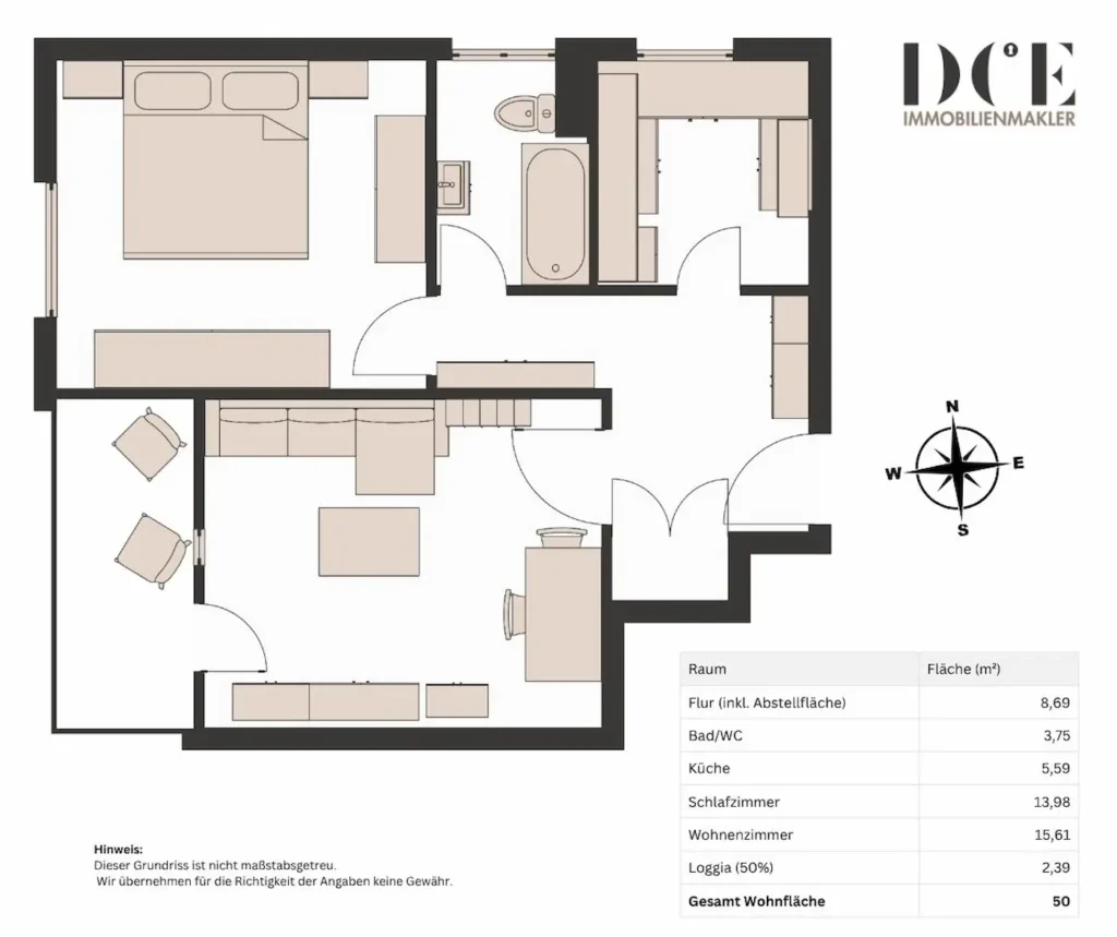 2-Zimmer-Wohnung mit Westloggia & nähe U-Bahn (U3) - Erbbaurecht 1 Grundriss Eigentumswohnung in Moosach